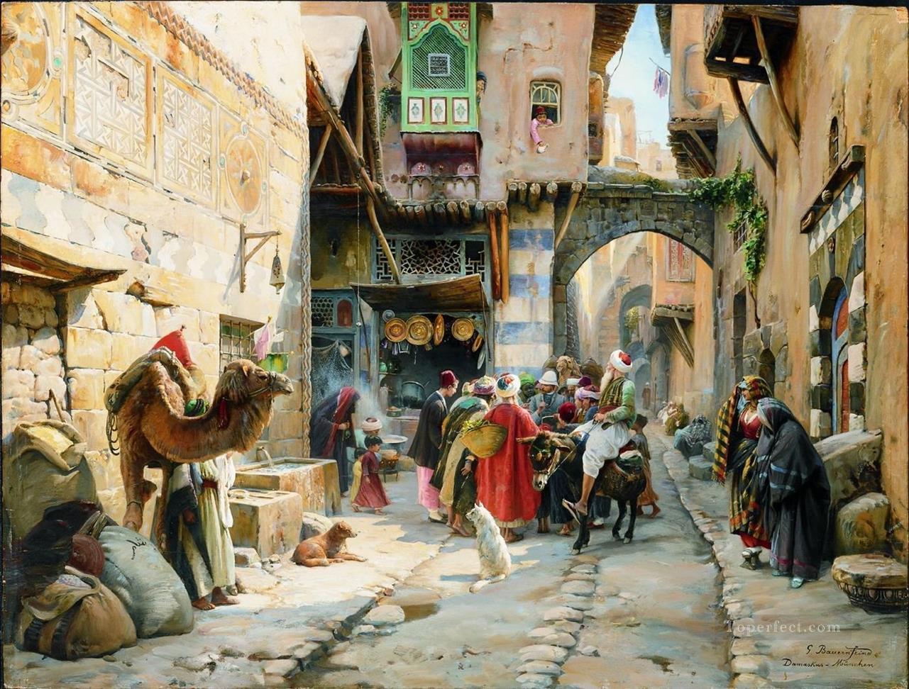 A Street Scene Damascus Gustav Bauernfeind Orientalist Oil Paintings